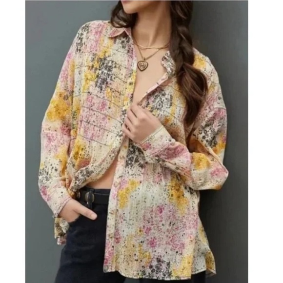 Anthropologie Smocked Printed Buttondown Blouse Size XS - Picture 1 of 7